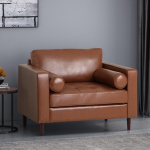 GDFStudio Hixon Contemporary Faux Leather Tufted Club Chair with Bolster Pillows - 1 of 4