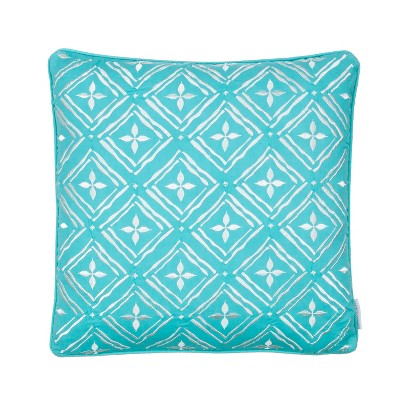 Biscayne - Teal Geo Embroidered Pillow - Teal, White - Levtex Home