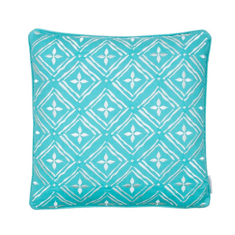 Biscayne - Teal Geo Embroidered Pillow - Teal, White - Levtex Home, 1 of 6