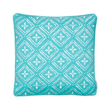 Biscayne - Teal Geo Embroidered Pillow - Teal, White - Levtex Home