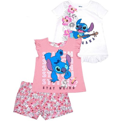 Disney Girl's 3-pack Lilo And Stitch Short Set With Tee, Tank Top And ...