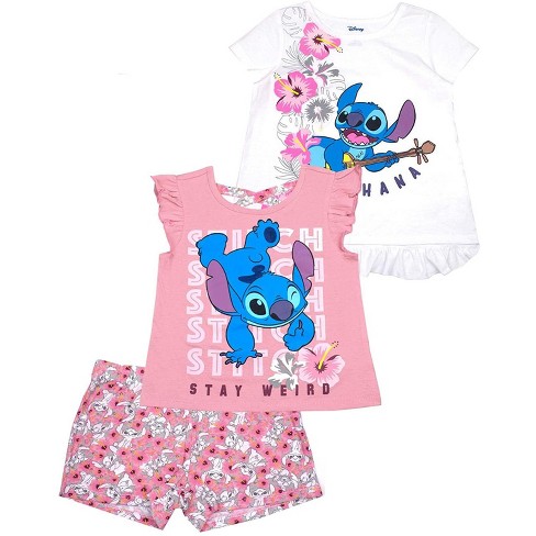 Disney Girl's 3-pack Lilo And Stitch Short Set With Tee, Tank Top
