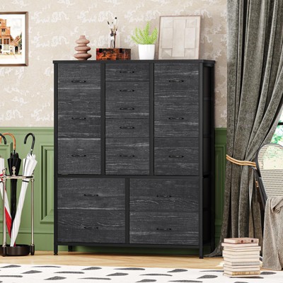 15-Drawer Dresser for Bedroom, Tall Chest Storage Organizer with Fabric Bins, Metal Frame & Wood Top, Hallway, Entryway
