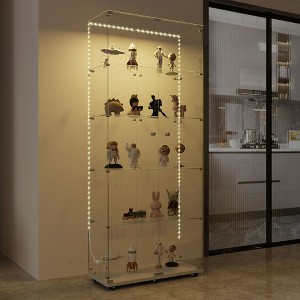 74.61"H Tempered Glass Display Cabinet with Bluetooth LED Light, Lockable Door & Casters for Living Room, Bedroom - 1 of 4