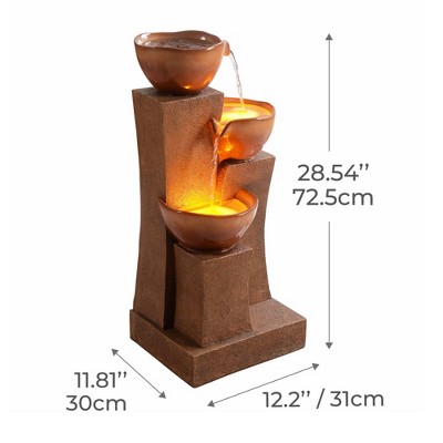 Brown Polyresin 3-Tier Cascading Outdoor Water Fountain with LED Lights