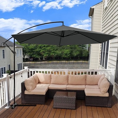 Charcoal Gray 11.5-Foot Offset Patio Umbrella with Aluminum Pole