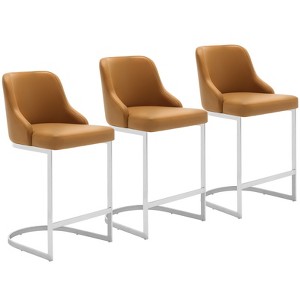 Bekrvio Bar Stools Set of 3, 26” Counter Height with Back - Upholstered PU Leather/Velvet  Steel U-Shaped Base for Kitchen Counter Island - 1 of 4