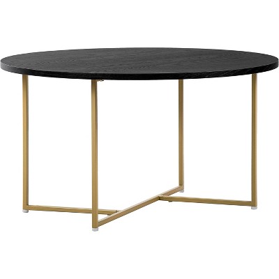 Adore Decor Ines Round Coffee Table French Black: Modern Glossy Finish, Criss Cross Base, Wood Construction