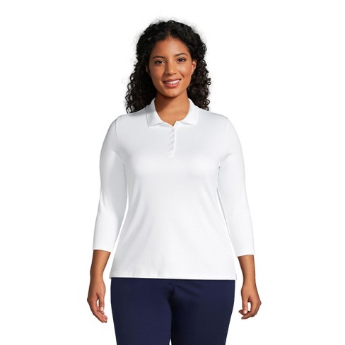 Lands' End Women's Plus Size Supima Cotton 3/4 Sleeve Polo Shirt - 3x ...