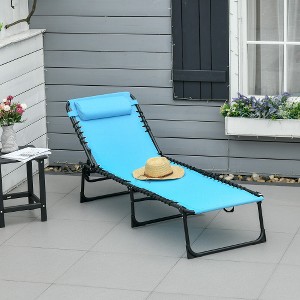 Ridstar Outdoor Folding Lounger with 4-Position Adjustable Backrest, Pillow & Breathable Mesh Fabric-Blue - 1 of 4