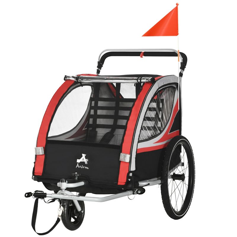 Aosom 2-in-1 Child Bike Traile, Baby Stroller with Brake, Storage Bag, Safety Flag, Reflectors & 5 Point Harness, 4 of 7