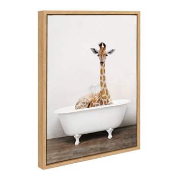 18" x 24" Sylvie Giraffe 2 in The Tub Color Framed Canvas by Amy Peterson Natural - Kate & Laurel All Things Decor