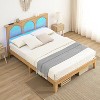 Homhougo Rattan Queen Bed Frame with Headboard, Natural Bed Frames with LED Lights and Storage Headboard, Solid Wood Legs, Noise Free - 3 of 4