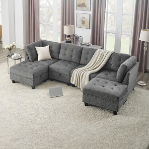 116" Chenille Upholstery U-Shaped Modular Sectional Sofa with 6 Storage Seats, 6-piece DIY Combinations Sofa - 1 of 4