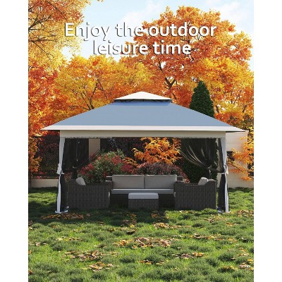 12x12 Ft Pop Up Canopy Tent with Mosquito Netting, Instant Portable Shelter w/ Carrying Bag, Heavy Duty Foldable Gazebo for Outdoor Backyard Parties