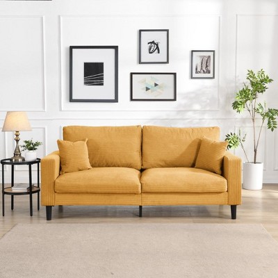 NicBex Corduroy Loveseat Sofa,Sofa with Wooden Frame and 2 Pillows,Modern Upholstered Sofa for Living Room,Office