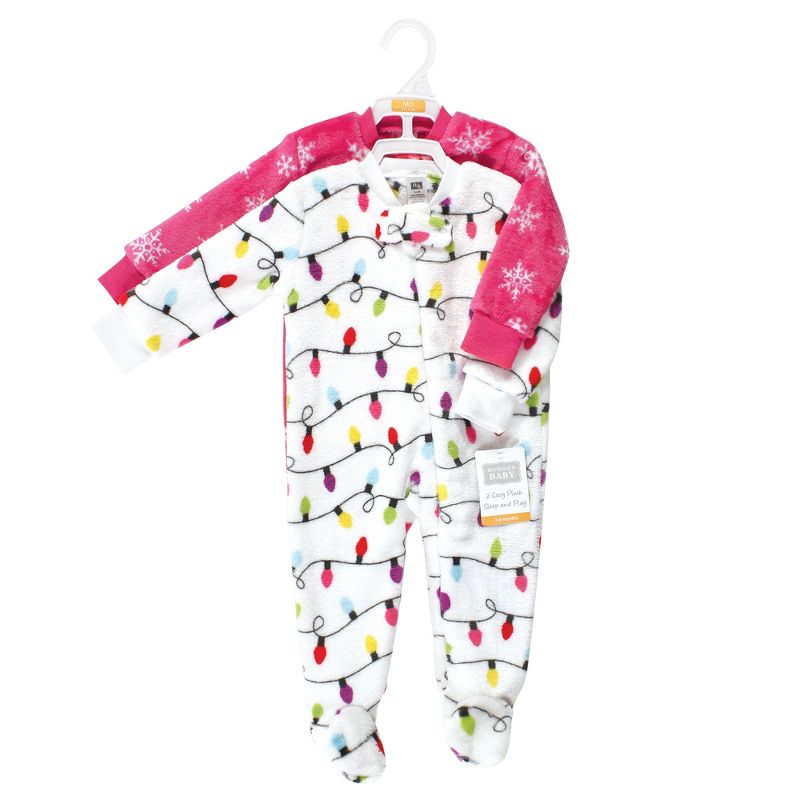 Hudson Baby Infant Girl Plush Sleep and Play, Pink Christmas Lights, 2 of 5