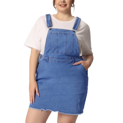 Unique Bargains Women's Plus Size Outfits Adjustable Suspender Overall  Denim Dress 