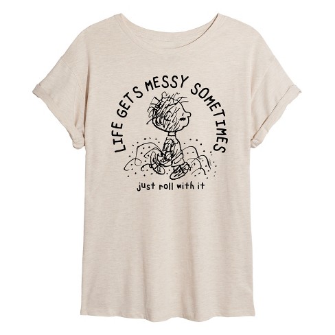 Women's - Peanuts - Pig Pen Life Gets Messy Sometimes Oversized Graphic T-Shirt - image 1 of 4