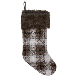Northlight 18" Brown and White Buffalo Plaid Christmas Stocking - 1 of 4