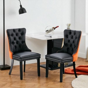 Mshliw Set of 2 Modern Tufted Dining Chairs with PU and Velvet Upholstery, Nailhead Trim and Solid Wood Legs for Dining Room - 1 of 4