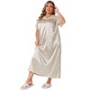 Agnes Orinda Women's Plus Size Satin Lace V Neck Short Sleeve Maxi Chemise Soft Lounge Nightgown - 3 of 4