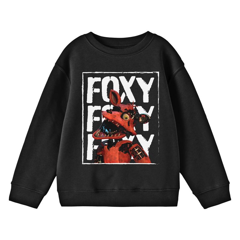 Five Nights At Freddy's Foxy In Front of Foxy Words Youth Black Crew Neck Sweatshirt, 1 of 3