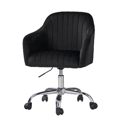 Patrick Velvet Channel Tufted Task Chair with Chrome-Plated Metal Base | HULALA HOME