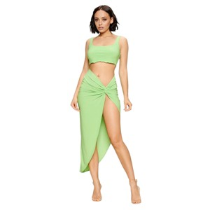 Slickblue Summer Days Crop Top & Twist Slit Skirt Set – Green Tea, Trendy 2-Piece Women’s Outfit, M/L - 1 of 4