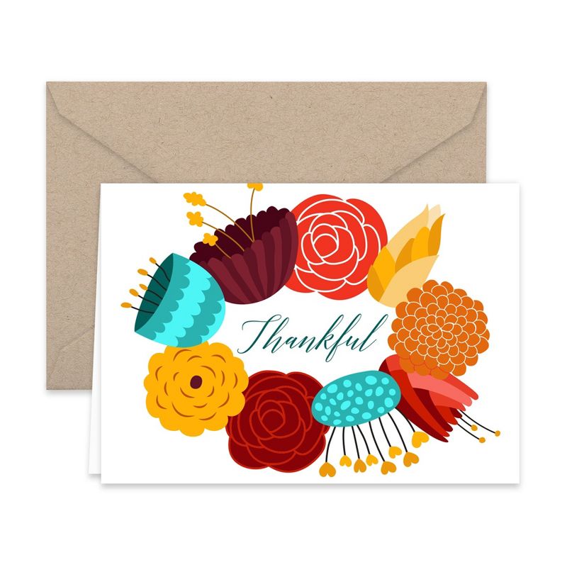 Paper Frenzy Thankful Floral Wreath Thank You Note Cards and Envelopes - 25 pack, 1 of 2