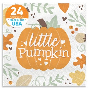 Big Dot of Happiness Little Pumpkin Party Napkins, Fall Birthday or Orange Pumpkin Baby Shower Decor, White 3-Ply Paper Luncheon Napkins - 24 Count - 1 of 4