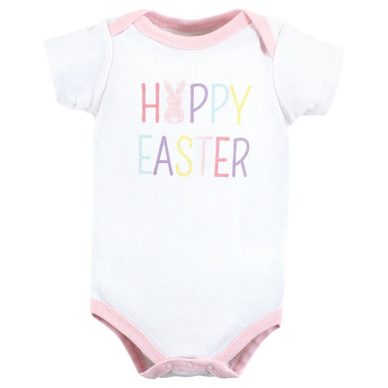 Hudson Baby Infant Girl Cotton Bodysuits, Happy Easter, 3 of 6