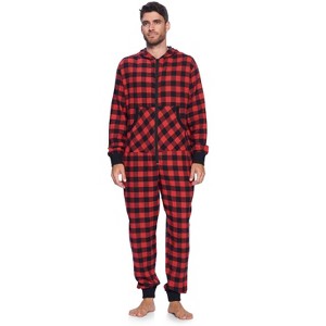 Ashford & Brooks Mens Flannel Hooded One Piece Pajama Union Jumpsuit - 1 of 4