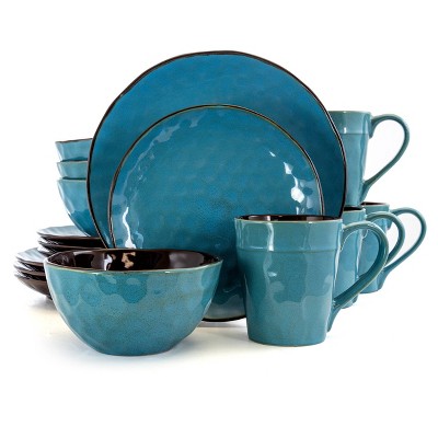 16pc Stoneware Watery Waves Dinnerware Set Blue - Elama