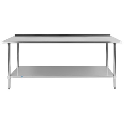 Stainless Steel 18 Gauge 72" Work Table with Backsplash & Shelf