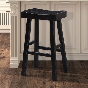 Traditional Solid Wooden Stool Set of 2pc, Contour Seat Black 29"H - 1 of 1