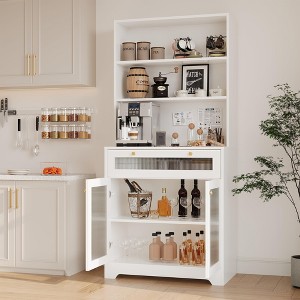 6-Tier Kitchen Pantry Cabinet with Drawer & Double Glass Doors, Adjustable Shelves, Coffee Bar Storage for Dining Room, Living Room - 1 of 4