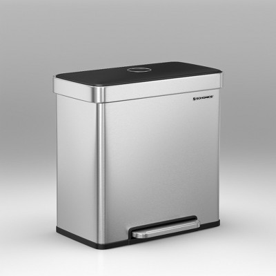 Kitchen, 16 Gallon (2 x 8 Gallon) Dual Compartment Garbage Can, 60L Pedal Recycling Bin, Stainless Steel, 15 Trash Bags Included