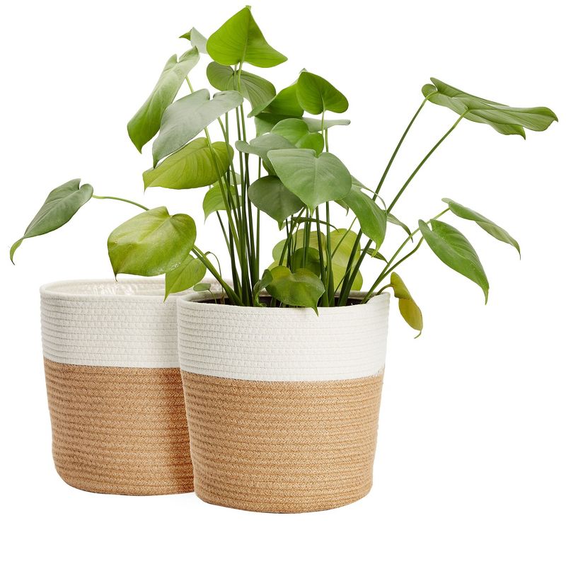 Juvale 2 Pack Decorative Jute Planter with Plastic Liner, Woven Basket for Plants, Floor, Storage, 11 In, 1 of 9