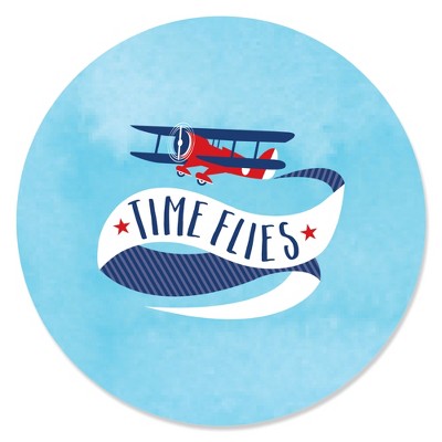 Big Dot of Happiness Taking Flight - Airplane - Vintage Plane Baby Shower or Birthday Party Circle Sticker Labels - 24 Count