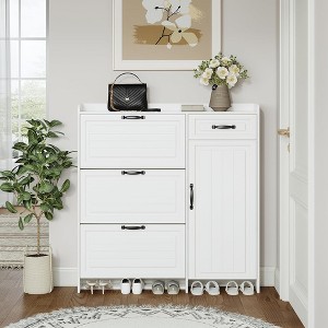 QingMoon Shoe Cabinet with 4 Doors & 1 Drawer, Freestanding Storage Organizer, Narrow Shoe Rack with Adjustable Shelves for Entryway, Hallway - 1 of 4