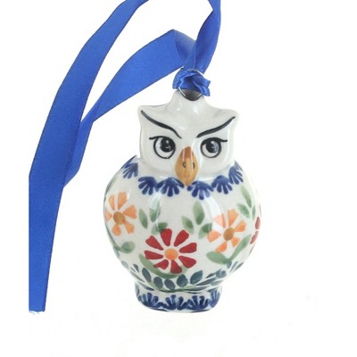 Blue Rose Polish Pottery Garden Bouquet Owl Ornament