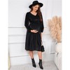 Maternity Velvet Dress V Neck Long Sleeve High Waisted Midi Dress Baby Shower Photoshoot - 3 of 4