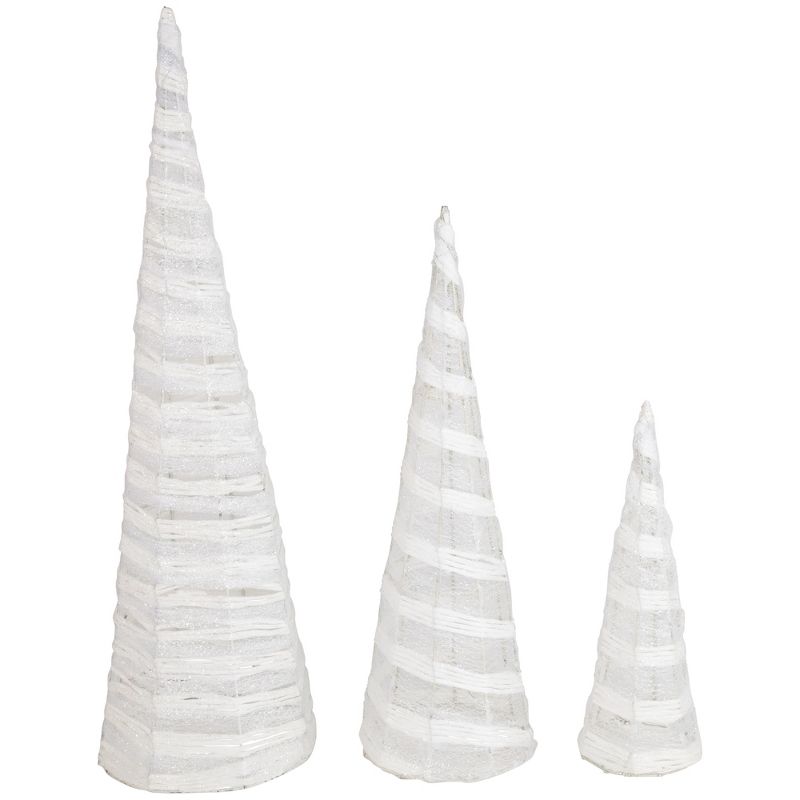 Northlight Set of 3 White and Silver Glittered Cone Tree Christmas Table Top Decoration 23.5", 4 of 7