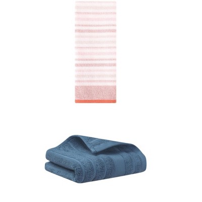 REGALWOVEN Striped Pattern Decorative Cotton Bathroom Hand Towels 14" x 30"/13" x 27" 2 Pcs