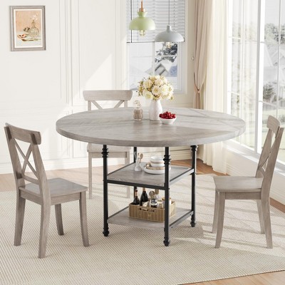Round Dining Table for 4, 47.2 Inch Roman Column Dining Table with 1.2 Inch Board and Storage Space, Storage Metal Kitchen Table