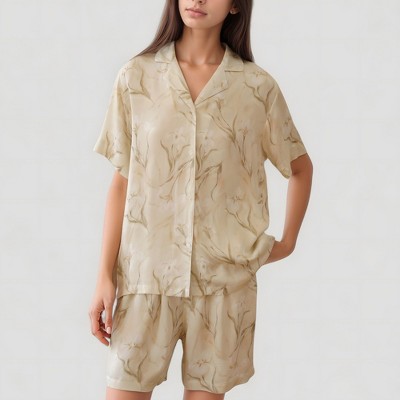 Anna-Kaci Lounge Women's Soft Floral Print Pajama Set with Short Sleeve Button-Up Top and Relaxed Fit Lounge Shorts