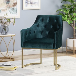26'' Velvet Modern Glam Club Chair with Curved Design, Button-Tufted Diamond Stitch, Gold Accents and Iron Frame - 1 of 4
