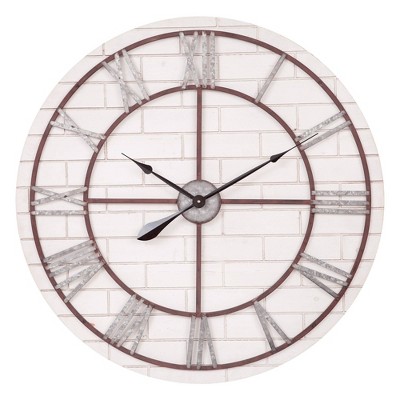 32" Rustic Whitewash Wood and Metal Wall Clock Gray/Brown - Patton Wall Decor