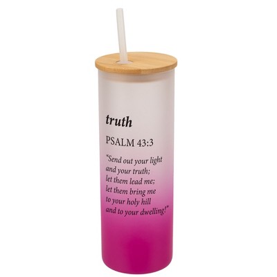 Elanze Designs Truth Light Lead Me Holy Psalm 43:3 Wrap-Around Design 25 Ounce Frosted Gradient Glass On-The-Go Coffee Travel Skinny Tumbler Mug Cup,